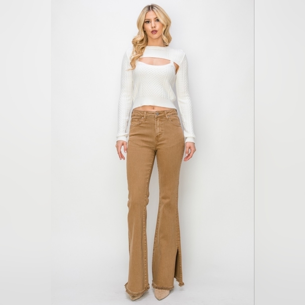 Risen Women's Tan Flare Jeans Size 25
